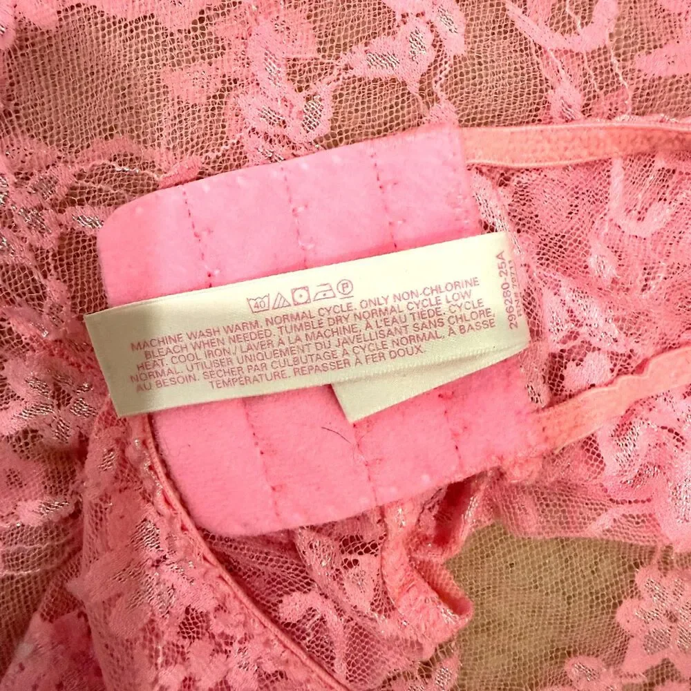 Victoria's Secret Women's Sheer Lace Pink Floral Sexy Babydoll Chemise Size L - Picture 6 of 6